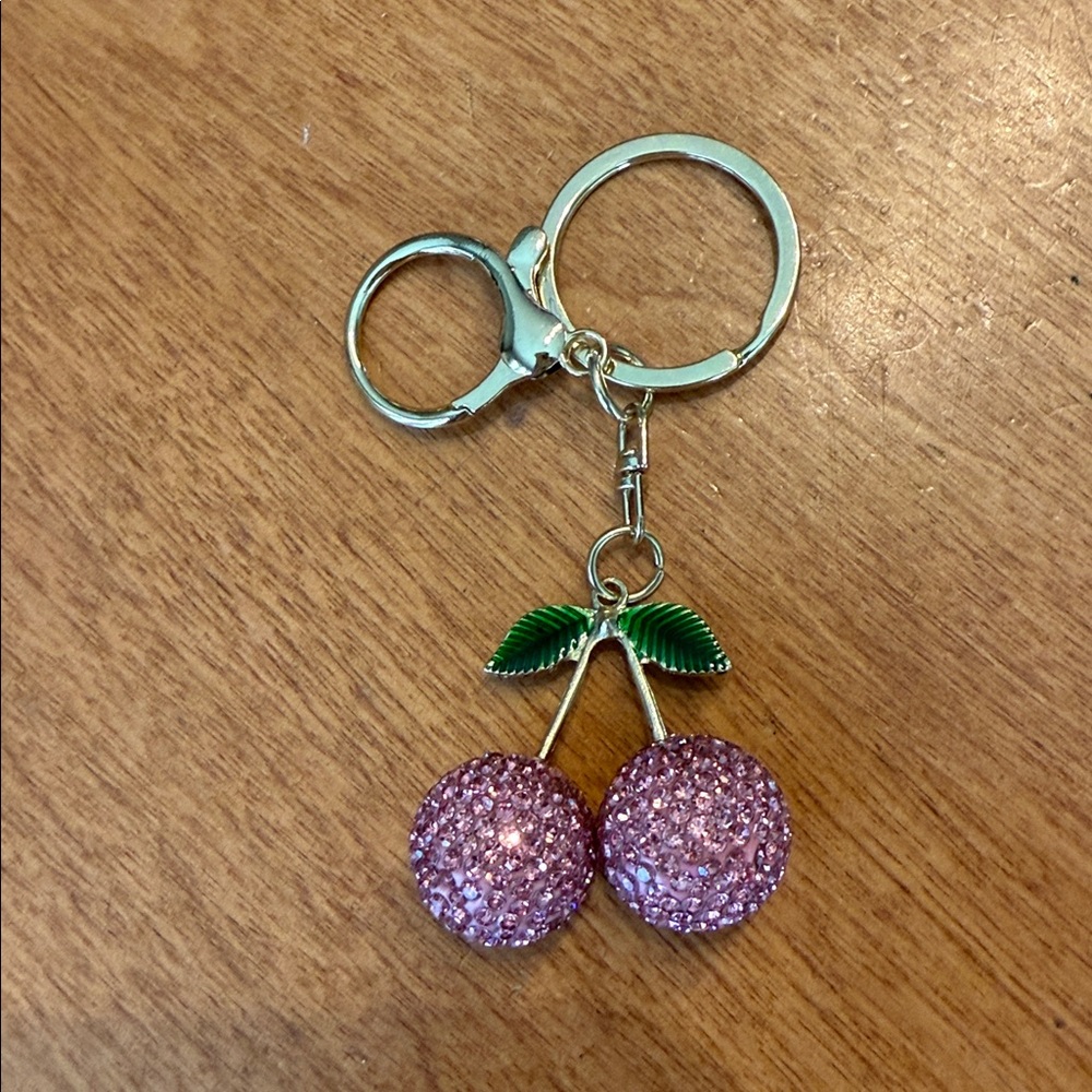 Rhinestone, pink cherry bag charm - Picture 3 of 3